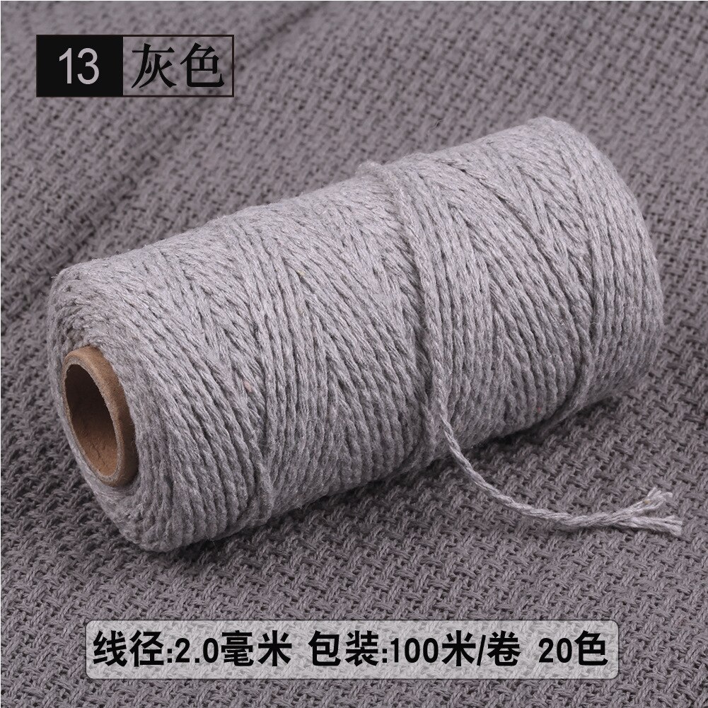 2mm Thick Cotton Cord Rope Thread Yarn Crochet Macrame Cotton Cord Reel 100M: Gray