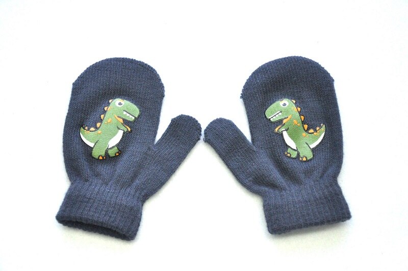 Kinderen Winter Warme Sneeuw Handschoenen Kinderen Ski Handschoenen Spatwaterdichte Wanten Winddicht Kinderen Winter Sneeuw Handschoenen Gedrukt Cartoon Dinosaurus Wit S