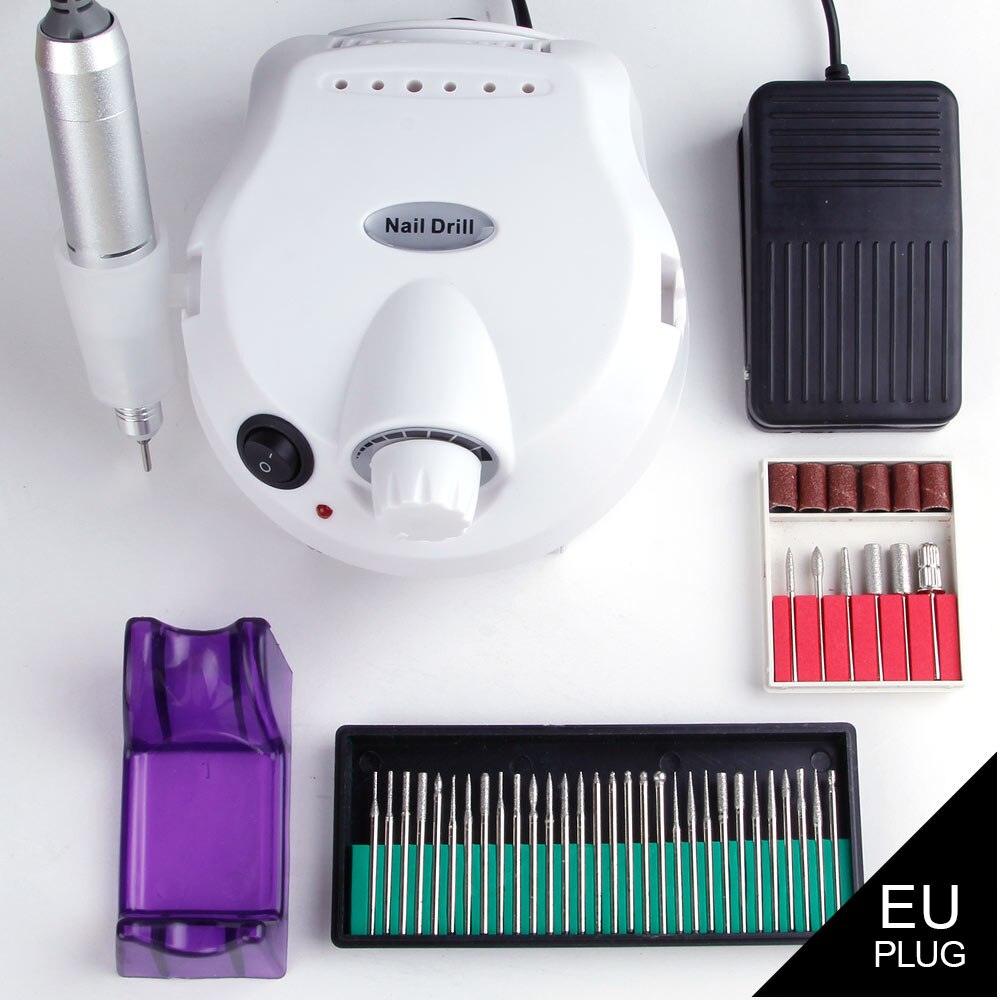 35000RPM Electric Manicure Machine Set Nail Drill Bits Milling Machine For Pedicure Apparatus Diamond Cutters Gel Polish Remover: White Set A