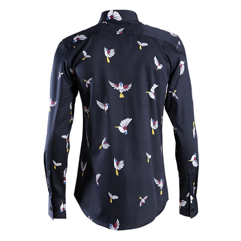 Camisa con estampado de pájaro para hombre, ropa de algodón de manga larga, ajustada, informal, de talla grande, nueva , a la ,