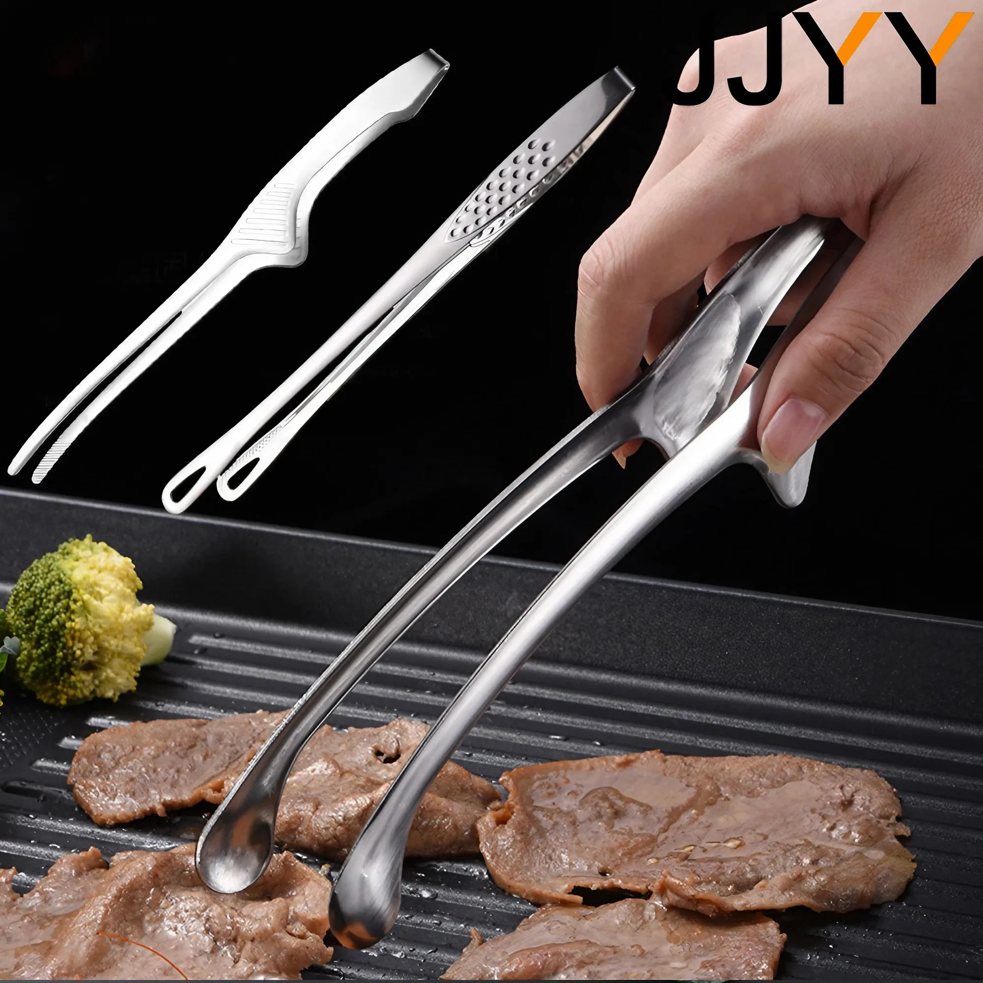 Pinzas para alimentos de acero inoxidable JJYY 304, pinzas antideslizantes para barbacoa con mango largo, pinzas para carne, herramientas de cocina, accesorios de cocina