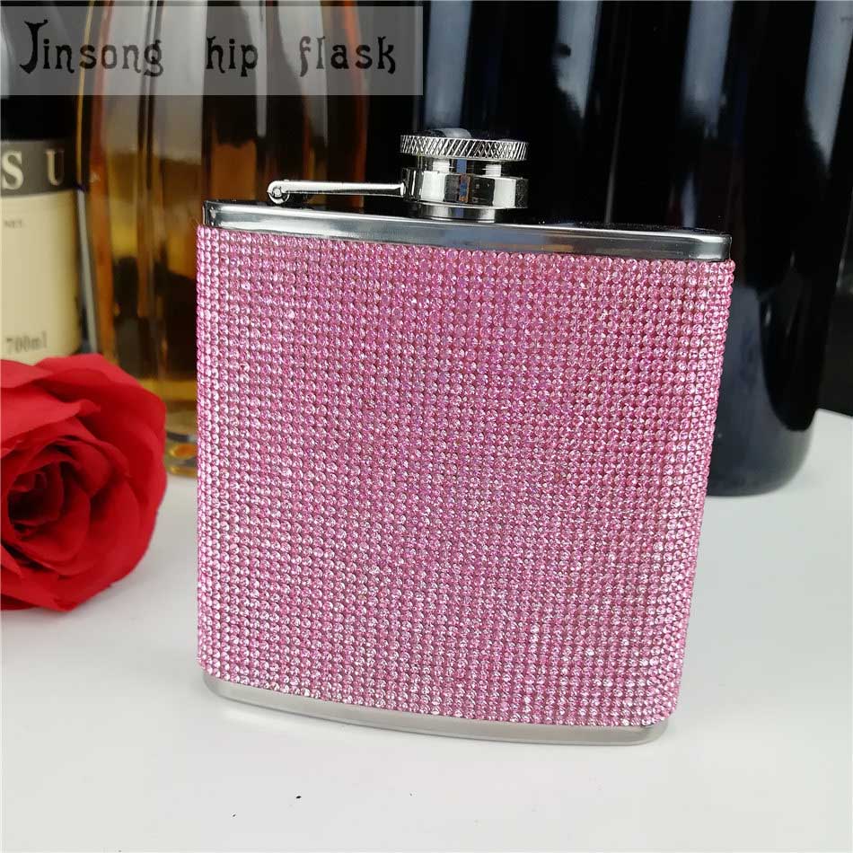 Roestvrij staal met diamant heupfles, Speciale heupfles voor Dames: pink paper box