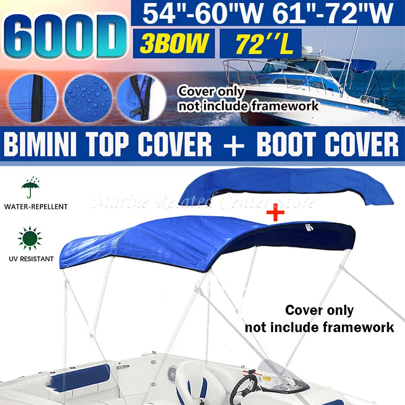 3-BOGEN-Bimini-Stiefelüberzug oben, 600D, wasserdicht, UV-Schutz, Bootsabdeckung, ohne Rahmen, staubdichte Marine-Abdeckung, Bootszubehör
