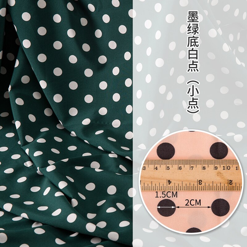 Micro Elastic Floral Chiffon Fabric By The Meter Impervious Printed Wave Point Dress Lining Shirt Sewing Diy Flowers Brocade: White dot on green