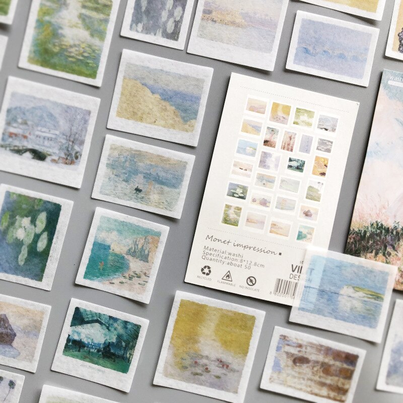 50 stuks/partij postmoderne scrapbooking stickers papier sticker vlokken stationaire kantoorbenodigdheden kunstbenodigdheden: Monet-impressie
