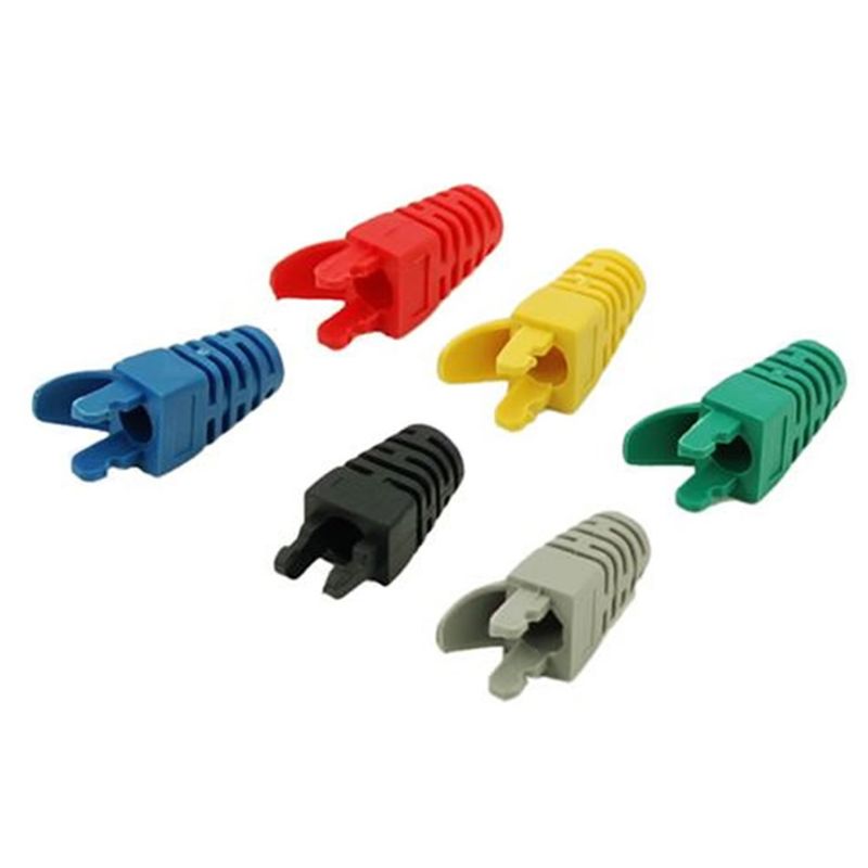 50 Uds herramienta de red RJ45 extremos de Cable conector de clavija cubierta botas tapa Cat5 Cat6 seguridad RJ45 conector chaqueta Cable adaptador O28 19