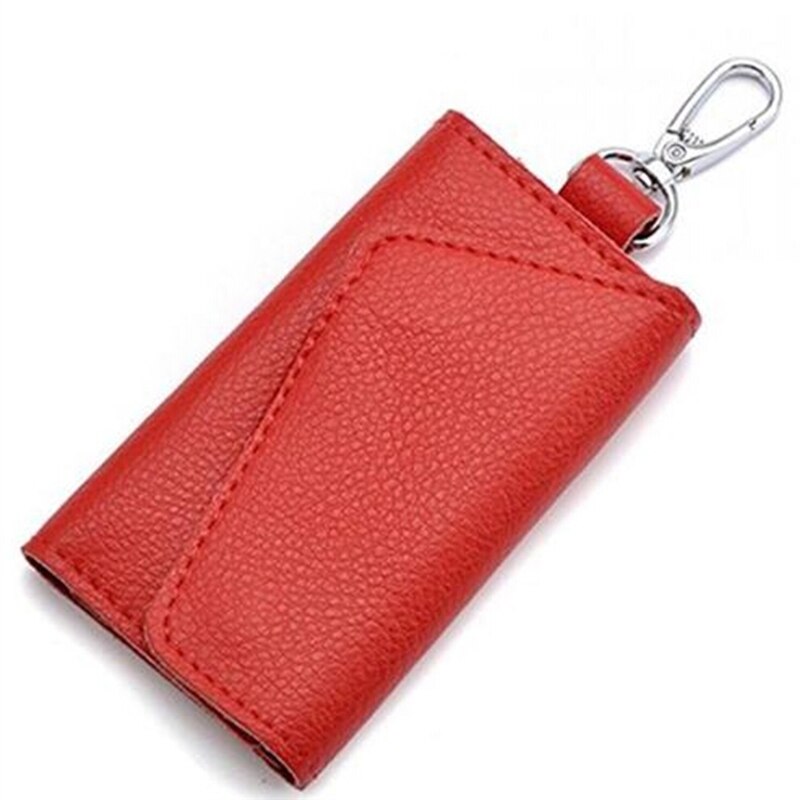 Genuine Leather Keychain Men Women Key Holder Organizer Pouch Cow Split Car Key Wallet Housekeeper Key Case Mini Card Bag: red