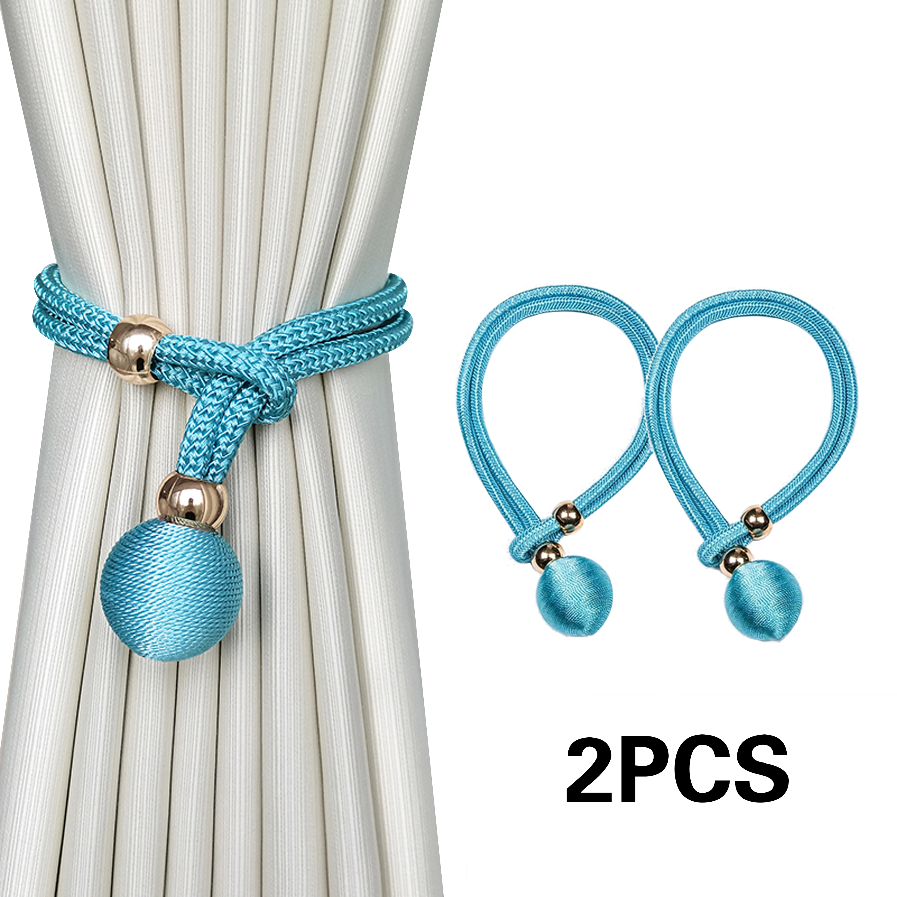 Bridas para cortinas de bolas francesas de lujo ajustables, duraderas, fáciles de instalar, sin necesidad de perforación, para dormitorio y sala de estar, 2 uds.: Azul cielo