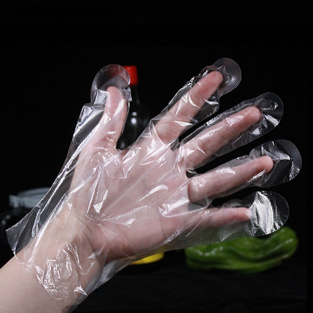 Guantes transparentes de polietileno desechables 100 Uds., guantes de plástico para belleza, peluquería, Cocina, Restaurante