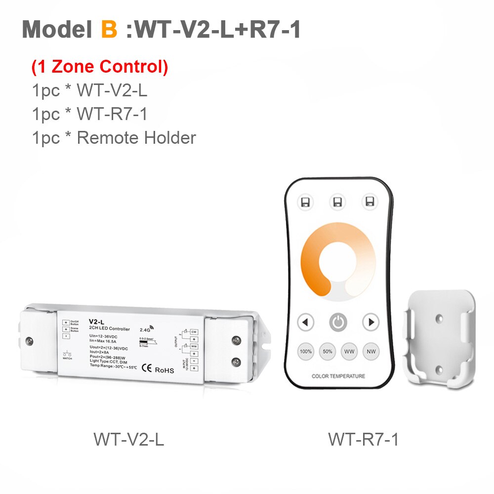 LED Dimmer Switch CCT 12V 24V 36V RF Wireless 2.4G Remote Smart Wifi 2CH WW CW LED Controller for CT Single Color LED Strip V2-L: Model B