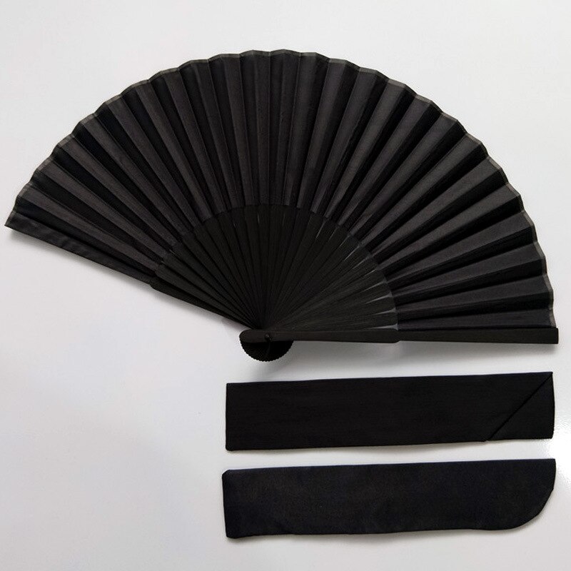 Chinese Stijl Zwart Vintage Hand Fan Folding Fans Dance Wedding Party Favor: 1pc fan and 1pc bag