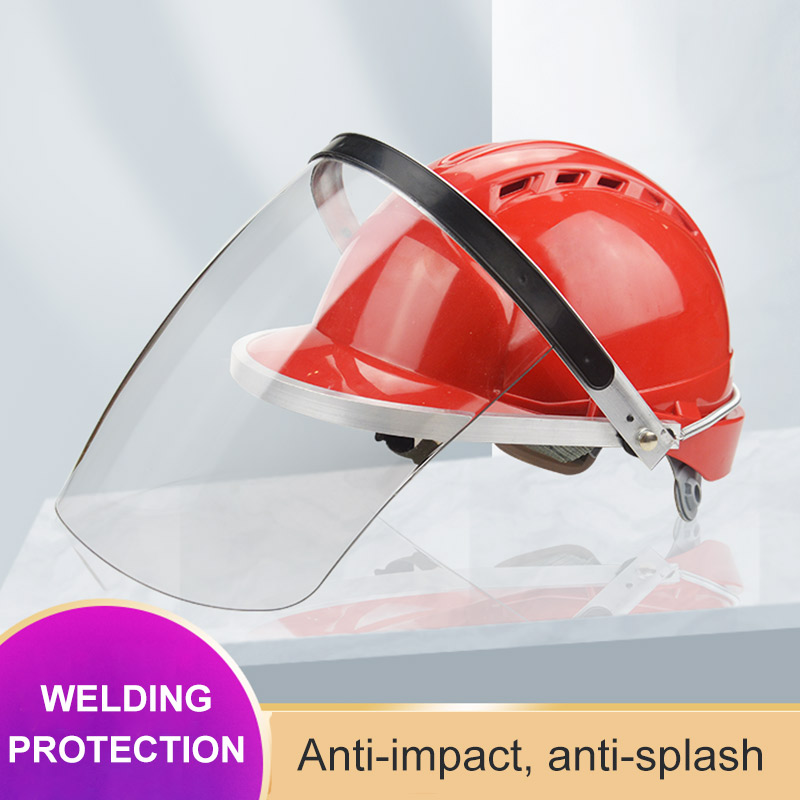 Veiligheid Helm Gezicht Scherm Transparante Elektrische Lassen Gepolijst Anti-Splash Volledige Bescherming Gezicht Harde Hoed Spuiten Maaien Werk