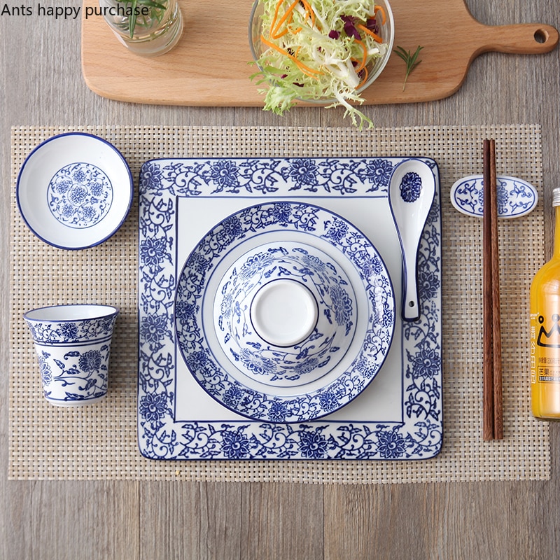 Juego de vajilla decorativa para restaurante chino, combinación de cuenco para el hogar, plato, cuchara, taza, tazón de sopa, plato de sabor, soporte para palillos