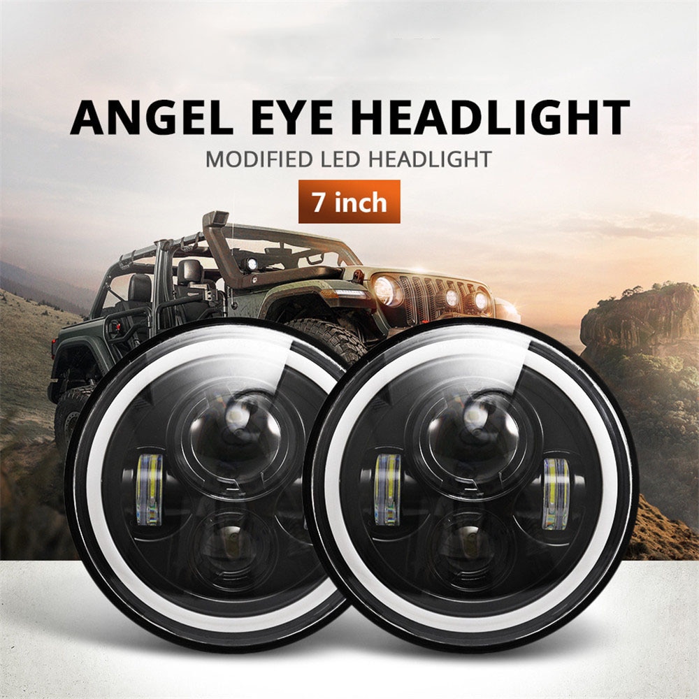 Faros LED de 7 pulgadas para Niva, luces DRL Hi/Lo de 50W, anillo Halo ámbar de ojo de Ángel para motocicleta Lada Offroad 4x4 UAZ, 12V y 24V, 1 par