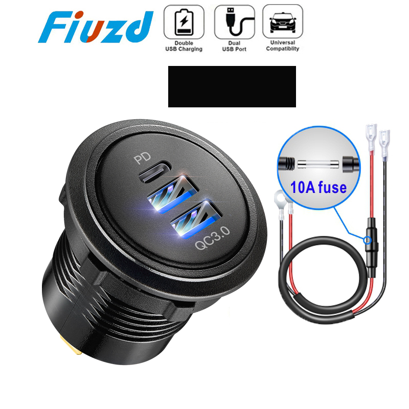 Autoladegerät 12V 24V USB-Steckdose Ladegerät Steckdose PD Typ C und QC3.0 USB-Anschluss USB-Buchse für Auto Boot Marine LKW: WHITE