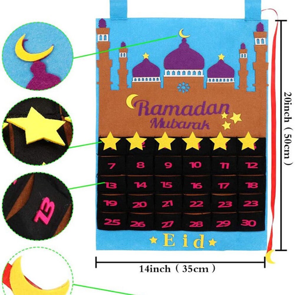 Calendrier du Ramadan en feutre, créer un compte à rebours pour l'aïd, calendrier Unique pour le bureau