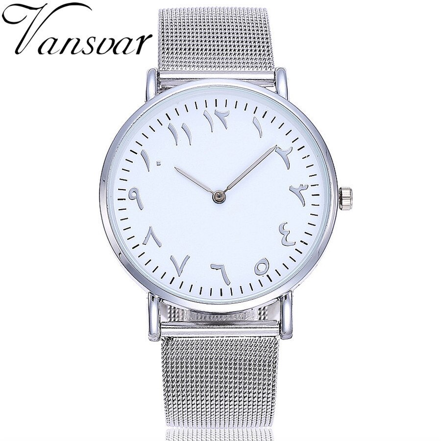Vansvar de plata y malla de oro rosa números arábigos reloj de de las mujeres ocasionales de acero inoxidable pulsera de cuarzo reloj femenino: silver