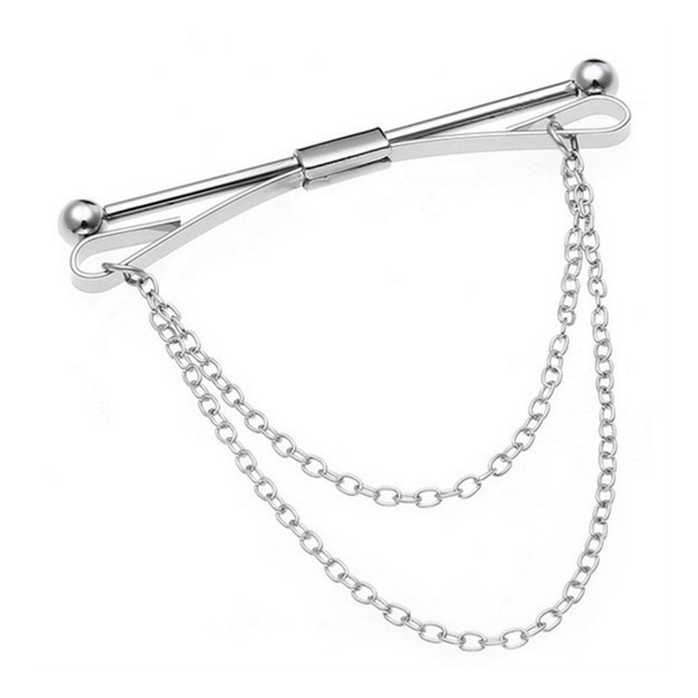 Männer Hemd Kragen Krawatte Clip Plain Metall Edelstahl Pin Clip Kette Krawatte Brosche Krawatte Silber