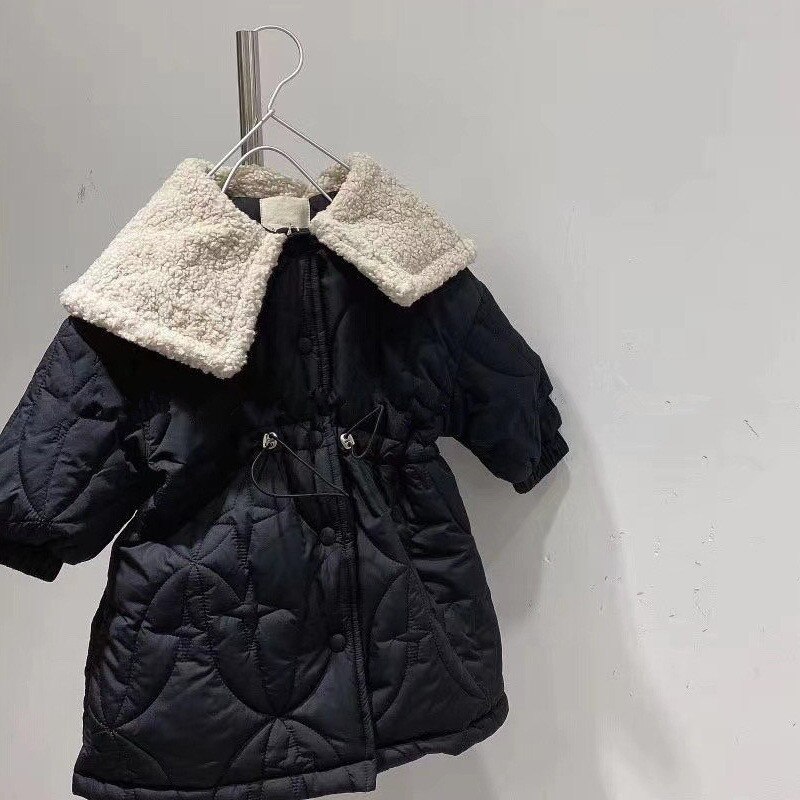 Estilo coreano novo inverno bebê meninas algodão-acolchoado engrossar casaco longo crianças casaco de cor sólida crianças quente princesa outerwear