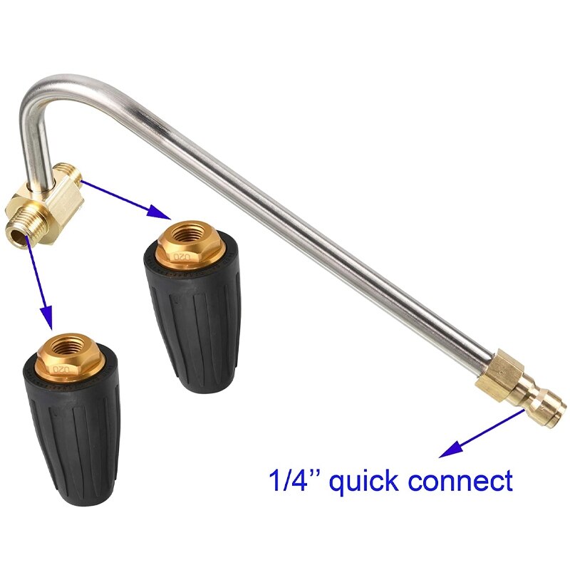 GTBL Gutter Cleaner Attachment for Pressure Washer, 2 Rotating Turbo Nozzle, 1/4 Inch Quick Connect, 3300 PSI