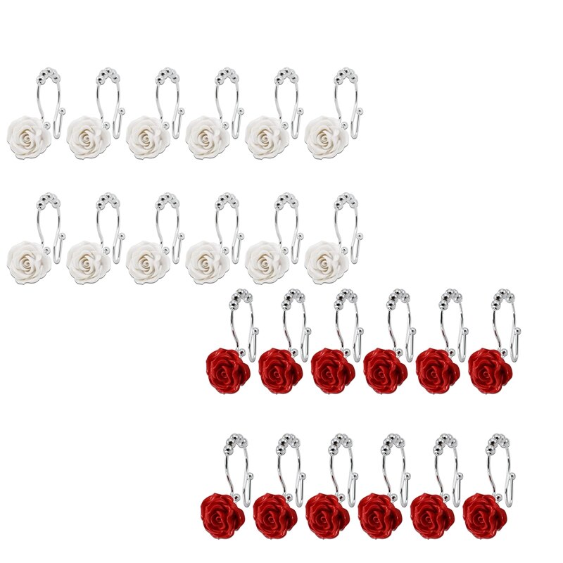 LUDA-ganchos para Cortina de ducha, anillos deslizantes dobles hechos de acero inoxidable, anillo con resina rosa, varillas de ducha para baño, 12 piezas