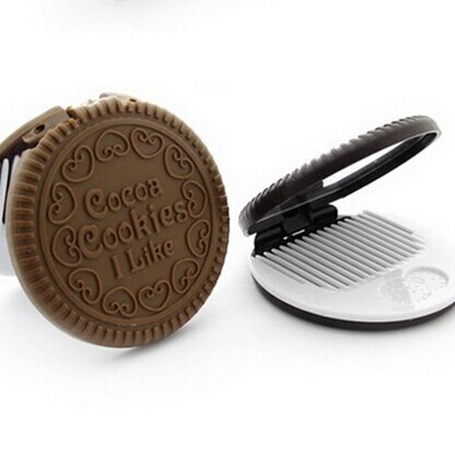 1Pcs Leuke Chocolade Cookie Vormige Spiegel Make-Up Spiegels Met Kam Meisjes Vrouwen Mini Pocket Spiegels