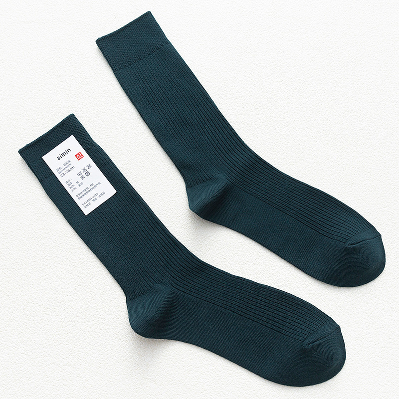 CHAOZHU Japanische Doppelnadeln Baumwolle Stricken Rippe Dünne Business Baumwolle Lange Herrensocken Stretch Casual Täglich Basic Markensocken
