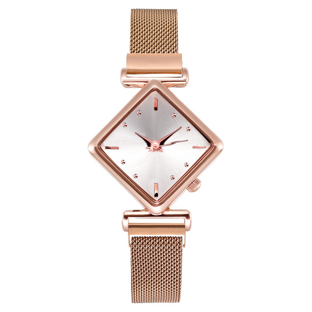 Conjunto de relojes de pulsera magnéticos para mujer, pulsera cuadrada de lujo de cuarzo, reloj de vestir femenino,: rose gold