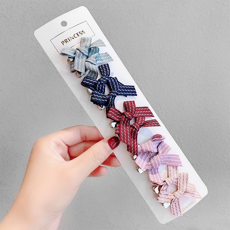 Barrettes avec nœud pour bébé fille, 10 pièces, ruban, Clips à pois rayés, Plaid, épingles à cheveux, accessoires pour enfants: style4