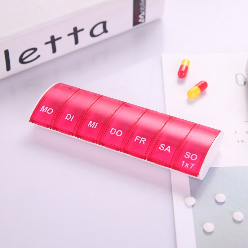Bærbar 7 dage ugentlig pille arrangør tablet pille opbevaring boks plast medicin boks splittere sundhedspleje værktøj: Rd