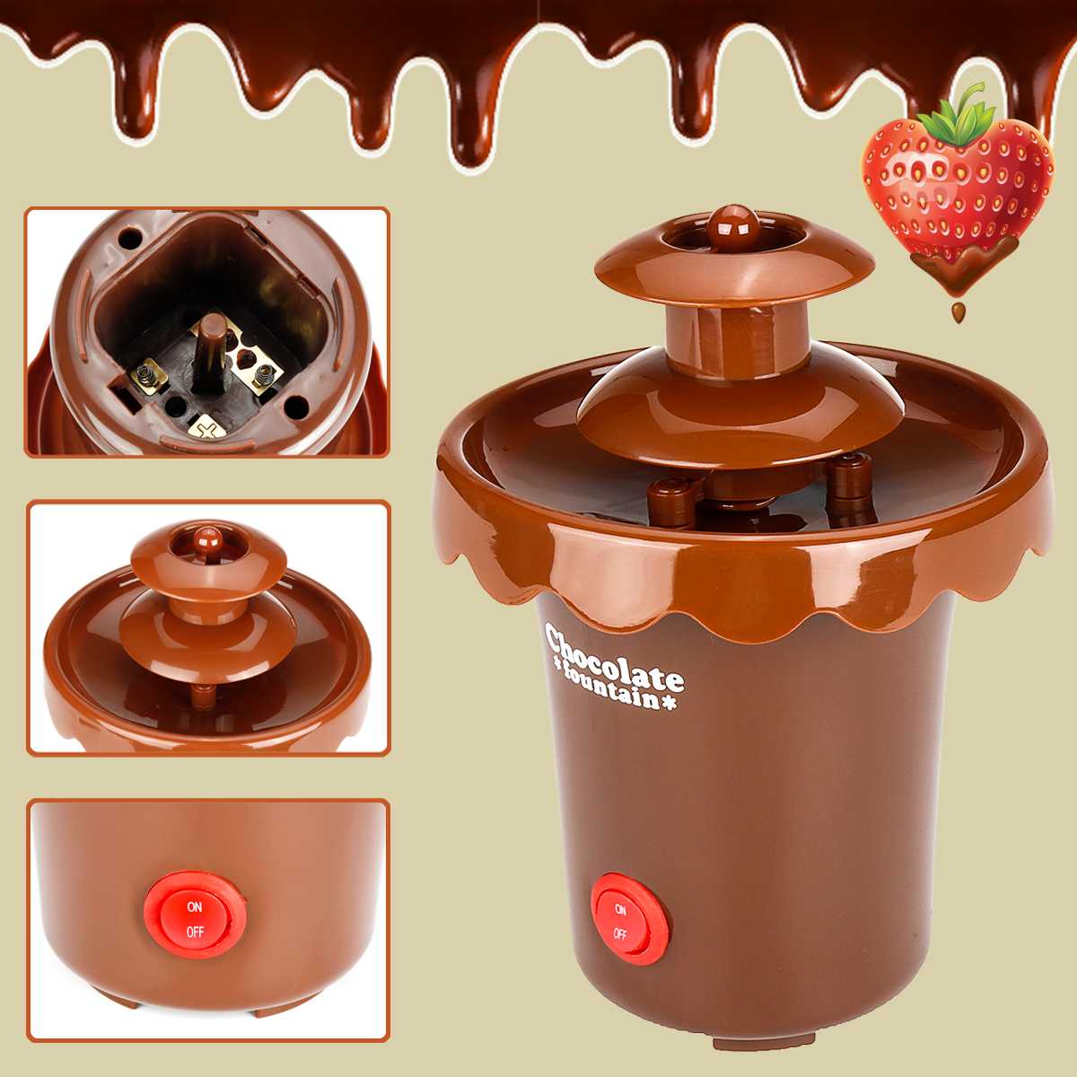 2 Tiers Mini Chocolate Fondue Fountain Party Waterfall Melting Machine for Fruits Marshmallows Cookies Cake Wedding Party