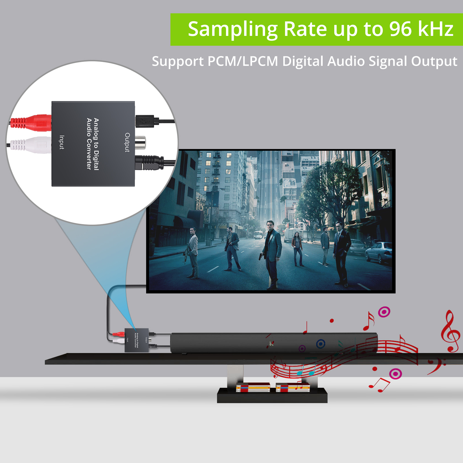 eSYNiC Analog to Digital Audio Converter For PS3 Xbox Player R/L 2RCA 3.5mm AUX to Digital Coaxial Toslink Optical Audio Adapter