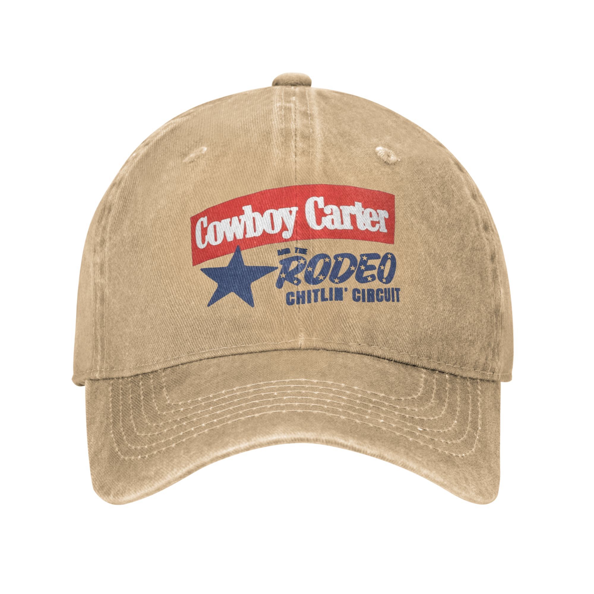 Vintage beyonce cowboy carter rodeo chitlin' circuit baseballcaps for menn og kvinner, slitt denim-hodeplagg, justerbare hatter for utendørsbruk: Beige