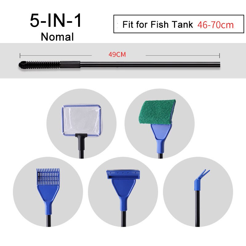 6-IN-1 Aquarium Cleaning Tools Kits Fish Tank Clean Set Fish Net Gravel Rake Algae Scraper Fork Sponge Brush Glass Cleaner: 5IN1 Nomal