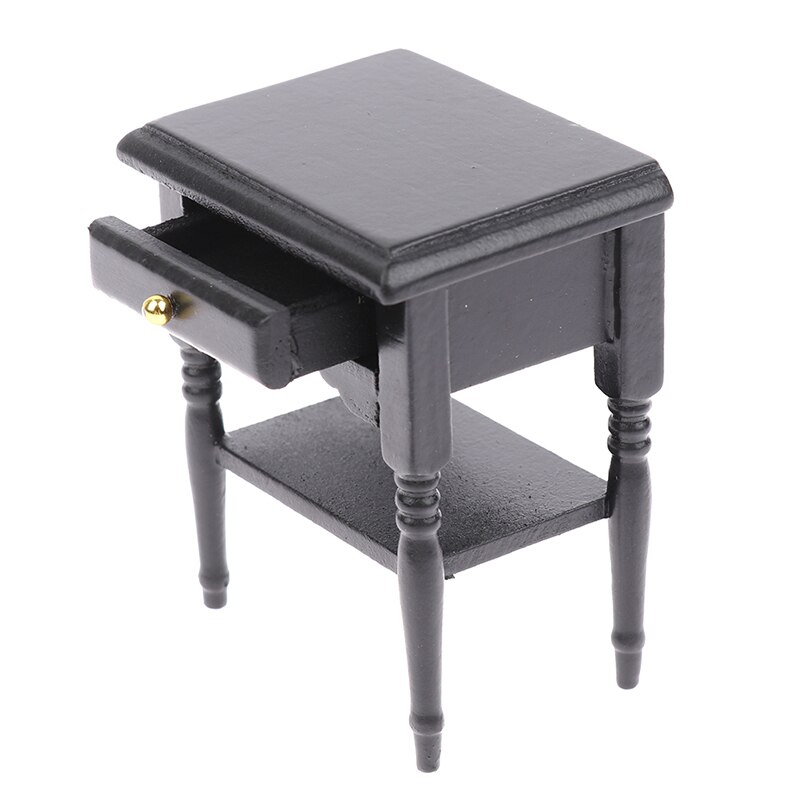 1:12 Dollhouse Miniatuur Houten Zwart Nachtkastje Kast Poppen Miniatuur Mini Meubels Accessoires
