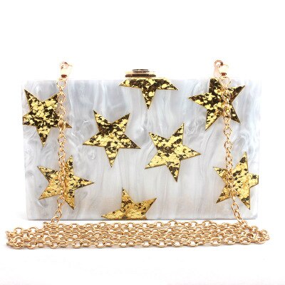 Parelmoer Kleur Goud Glitter Ster Acryl Tas Vrouwen Lady Avond Schoudertas Acryl Clutch Doos Zakken Handtas