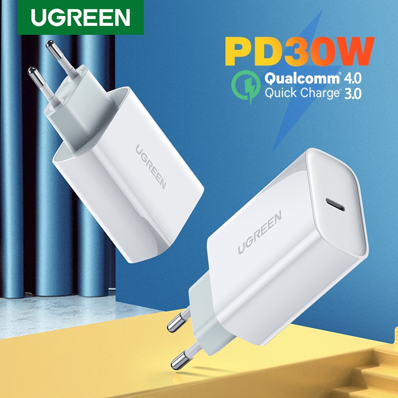 Ugreen PD chargeur 30W USB Type C chargeur rapide pour iPhone 12 X Xs 8 Macbook téléphone QC3.0 USB C Charge rapide 4.0 3.0 QC PD chargeur