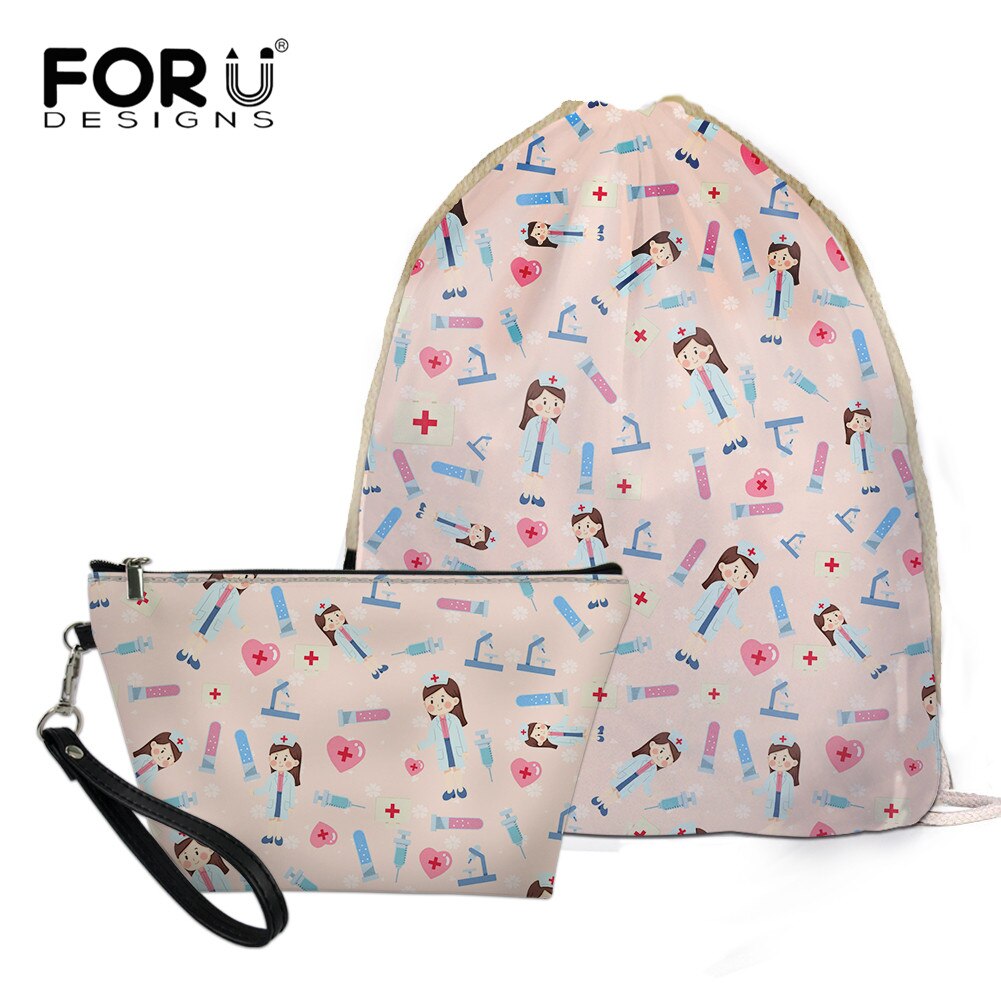 FORUDESIGNS Women’s Drawstring Bag Sets Nurse Girls Woman Foldable School Girls Cloth Backpack Small Shoes Pack: BLG3661Z3Z8