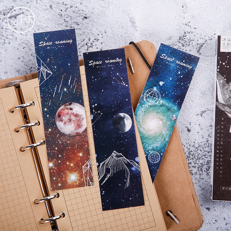 30 unids/caja Roaming espacio papel marcapáginas dibujos animados promocional papelería película marcapáginas para mensajes tarjeta