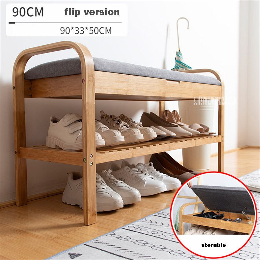 ND190508 Woonkamer Dubbeldeks Houten Schoen Opbergkast Deuropening Creatieve Houten Schoenenrek Moderne Stof Schoenen Proberen Kruk