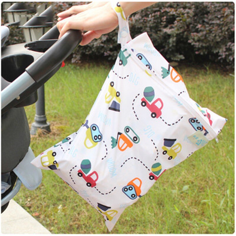 Baby 30*40cm ble taske spædbarn vandtæt genanvendelig våd tør taske print lomme bleetaske rejse enkelt lag bleetaske med lynlås