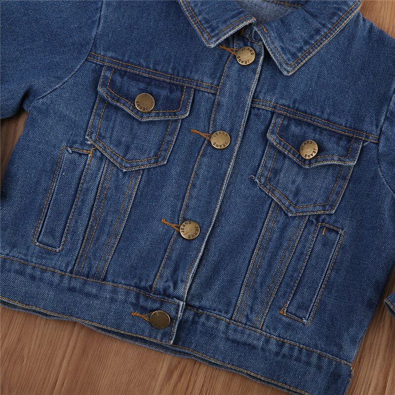 Veste en Jean et Denim pour enfants, manteau à boutons, vêtements d'extérieur de couleur unie hauts pour bébés filles de 1-6 ans,