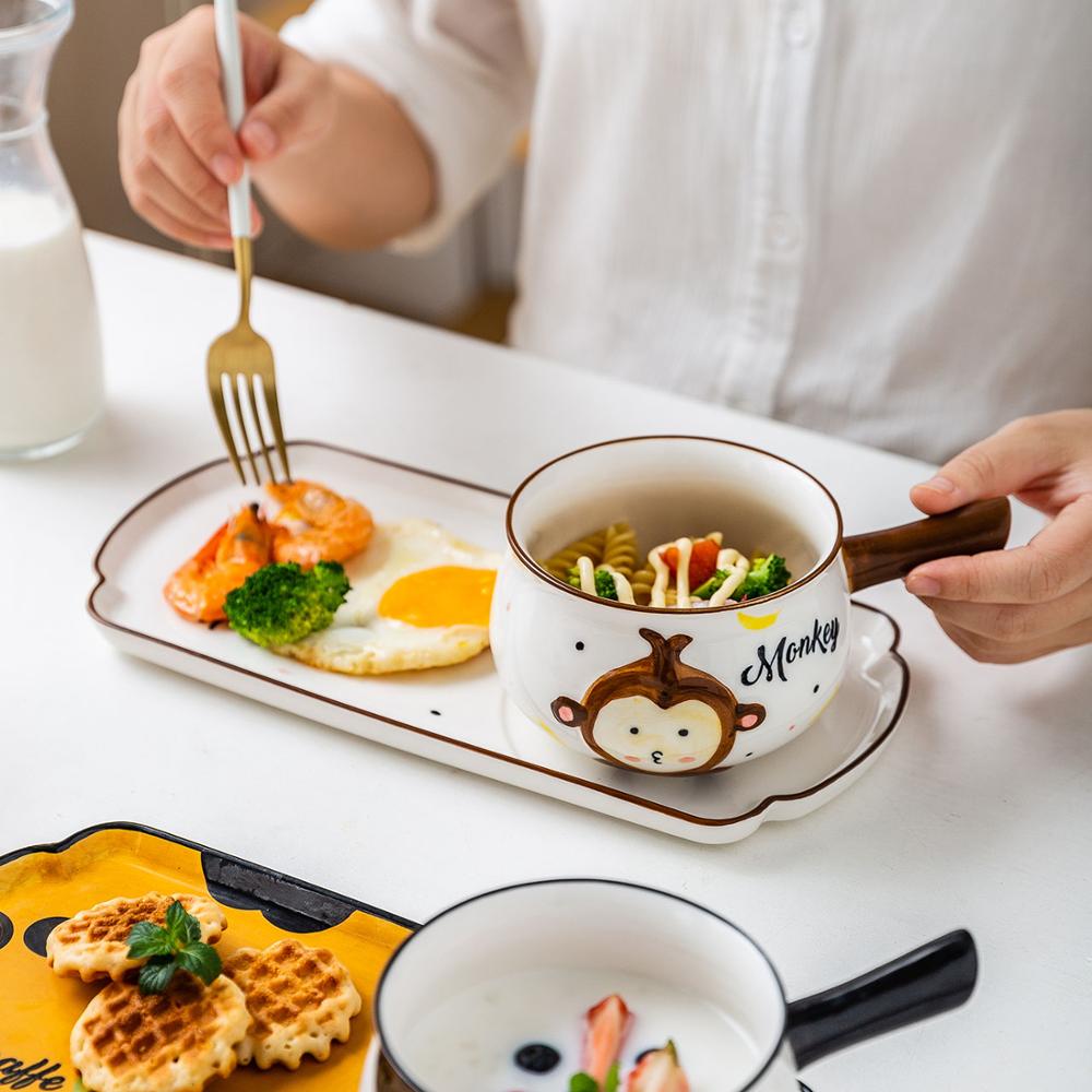 MDZF SWEETHOME Cartoon Animal Ceramic Tableware Set Children Breakfast Plate Dessert Dish Salad Plate Soup Bowl Dinnerware