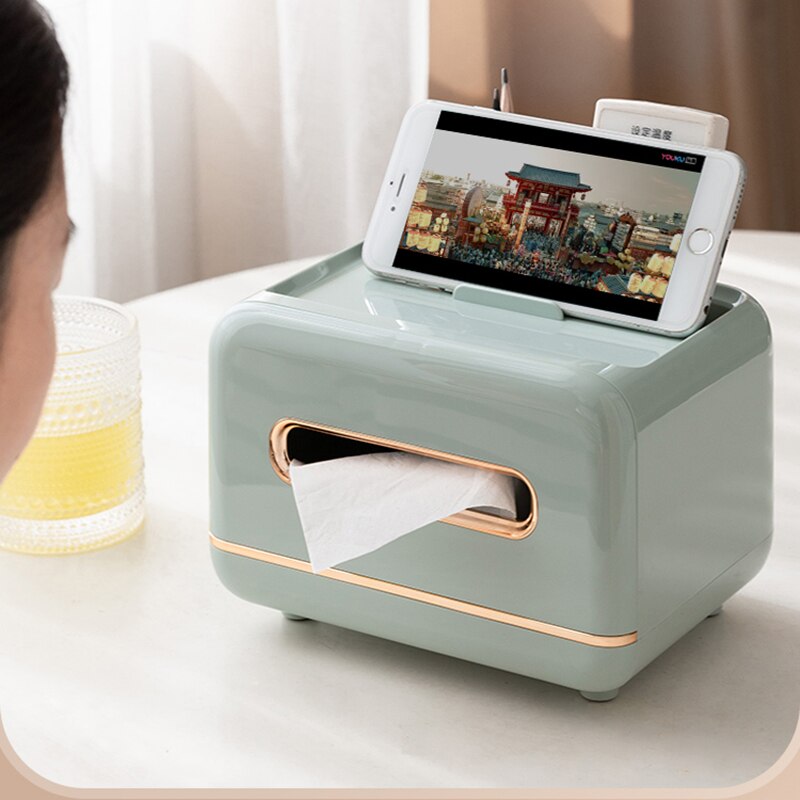 Nordic Plastic Tissue Dozen Met Afstandsbediening Houder Multifunctionele Tissue Papier Opbergdoos Thuis Kantoor Aanrecht Organizer