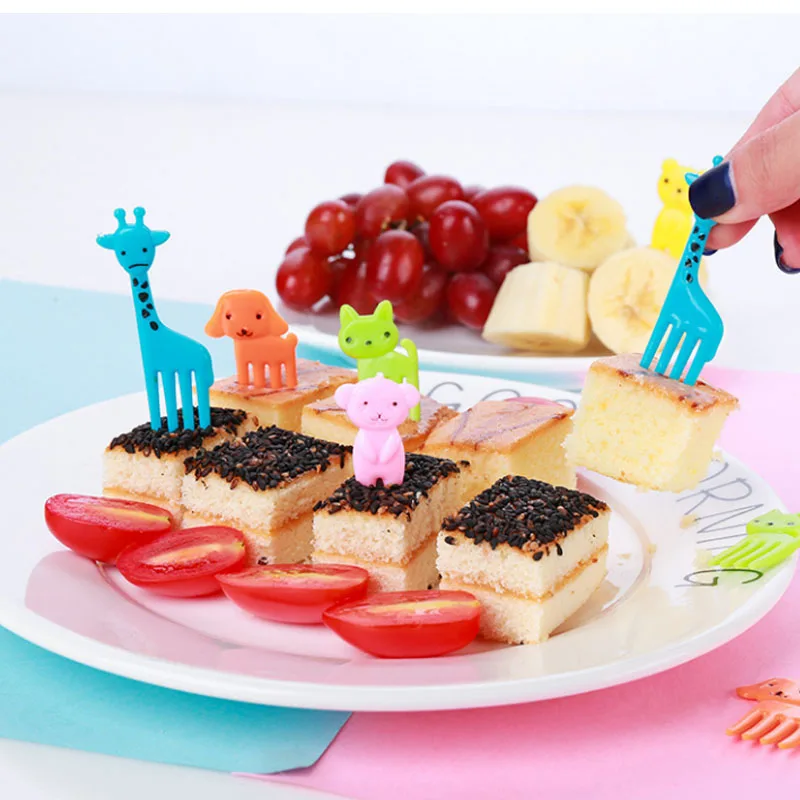 Animal Fruit Fork Food Grade Plastic Mini Cartoon Kids Cake Fruit Toothpick Bento Lunch Bento Accessories Party Decoration: black