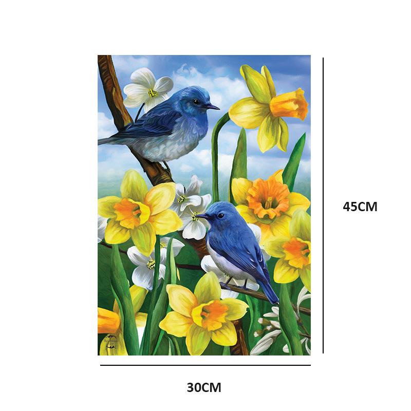 Drosseln Und Narzissen Frühling Garten Flagge Blumen- Ostern Banner Garten Dekor Haushalt Hängen Flagge