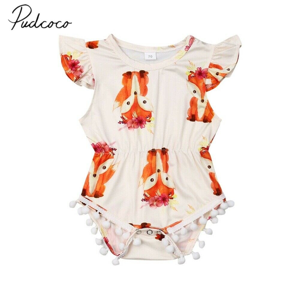Baby Summer Clothing 0-24M Infant Kid Baby Girl Boys Lovely Bodysuit Ruffles Short Sleeve Animal Jumpsuit Clothes Outfits