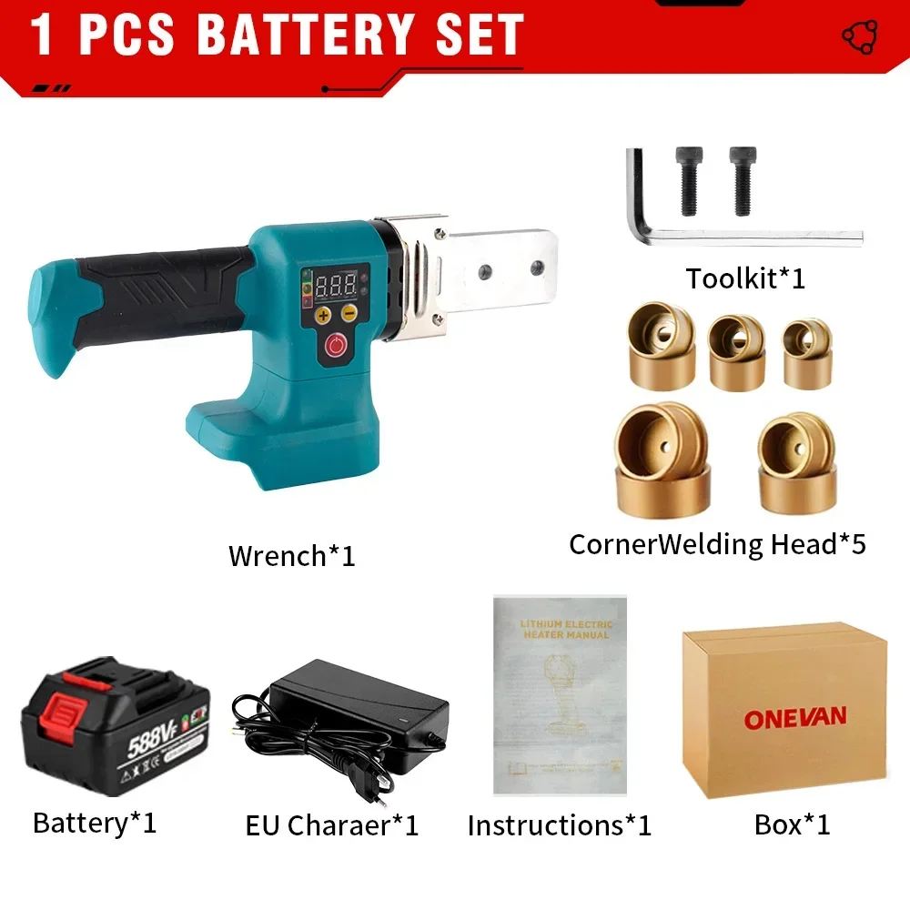 ONEVAN 1400W Cordless Plastic Welding Machine PE/PPR/PB/PPC Pipe Melter Pipe Welding Machine Max 320° For Makita 18v Battery: grey