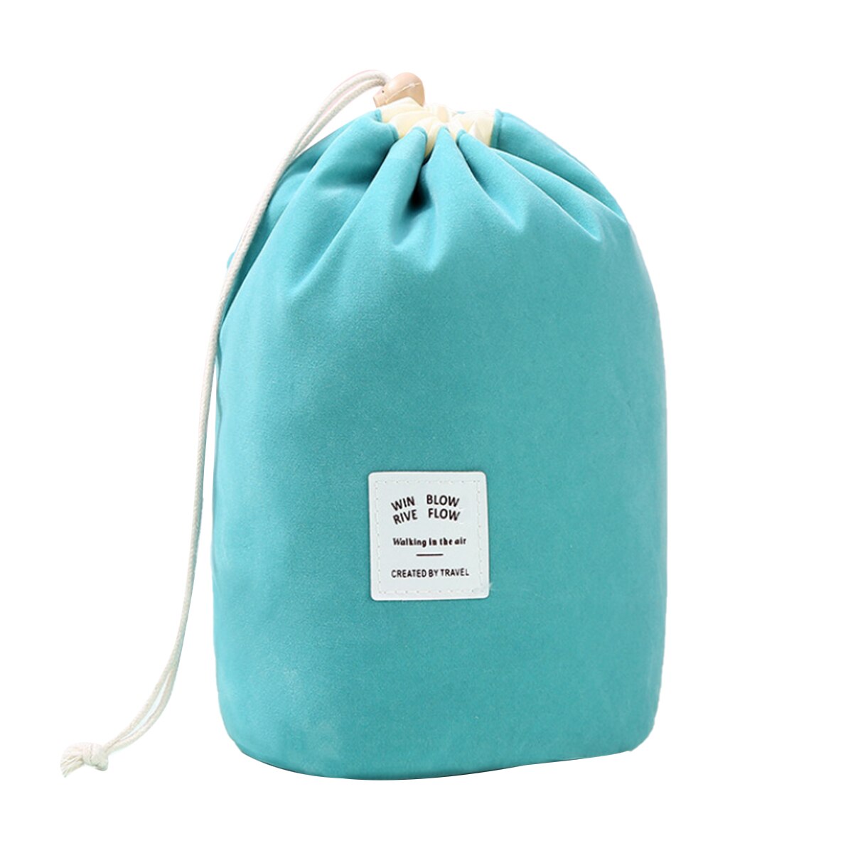 Flannel Cylinder Drawstring Storage Bag Large Capacity Convenient Travel Cosmetics Storage Bag: Blue
