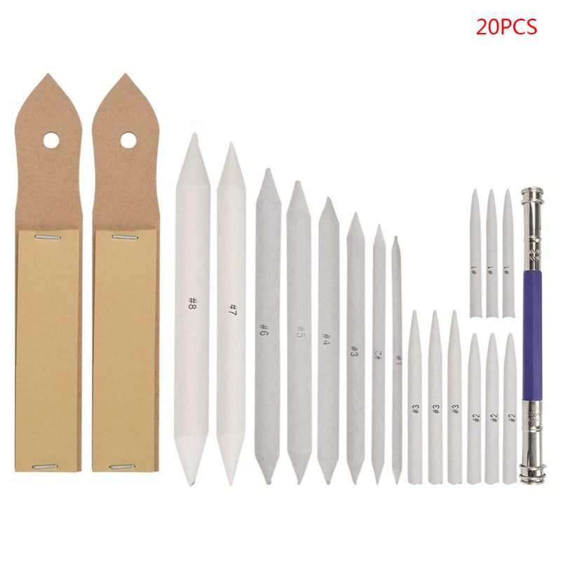 20Pcs/Set Sandpaper Blending Paper Stumps Sketch Pencil Extension Rod Extender Drawing Tool